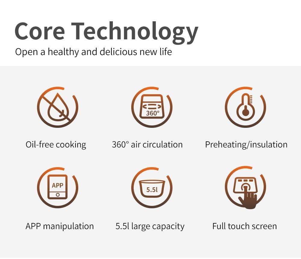 smartnliving Proscenic T21 Air fryer 5.5L Capacity Oil-Free Cooker with Smart Touch LCD