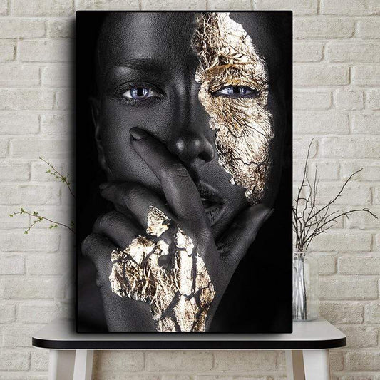 smartnliving African Art Black and Gold Woman Oil Painting