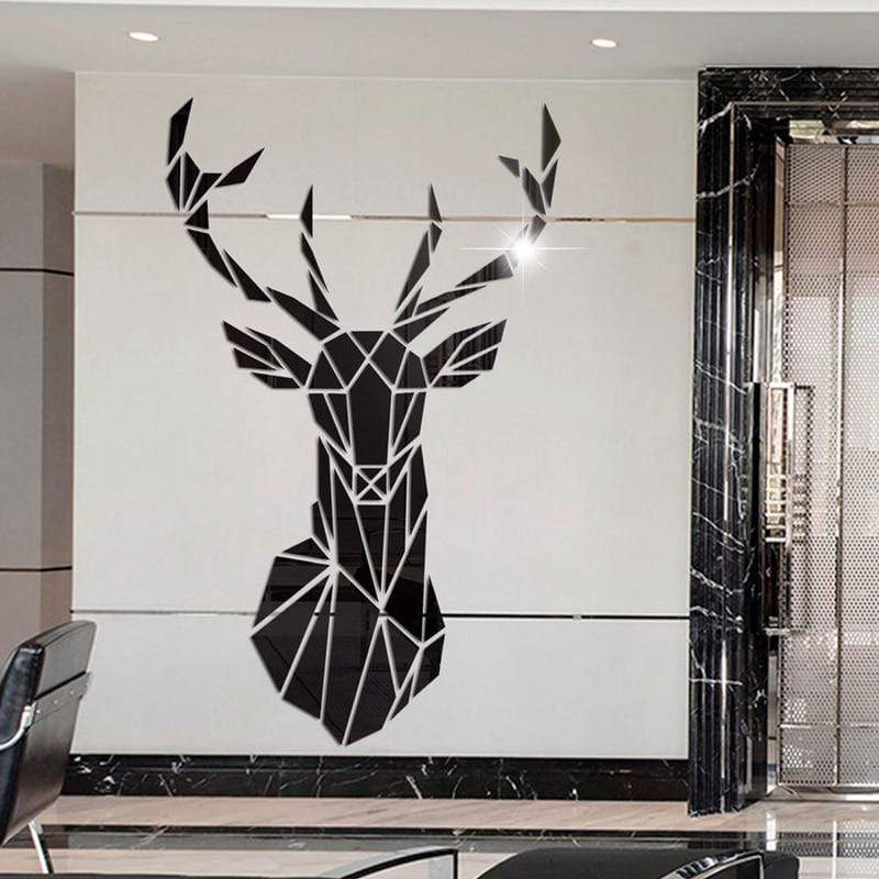 smartnliving Black / XXL 95cm by 57cm Decorative Big Deer 3D Wall Mirror Acrylic Sticker