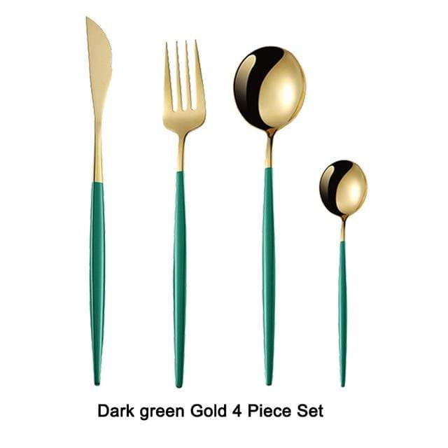 smartnliving Dark green Gold The New Yorker - 4-Piece Stainless Steel Cutlery