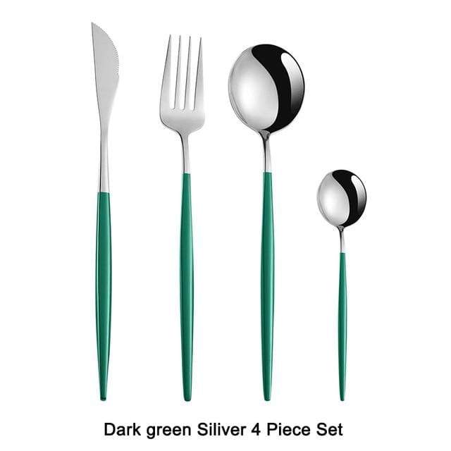 smartnliving Dark green Silver The New Yorker - 4-Piece Stainless Steel Cutlery