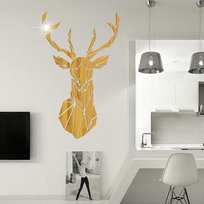 smartnliving Golden / XL 86cm by 51cm Decorative Big Deer 3D Wall Mirror Acrylic Sticker