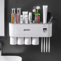 smartnliving Gray 4cup SmartBrushOrganizer - Toothbrush Holder with Toothpaste Dispenser