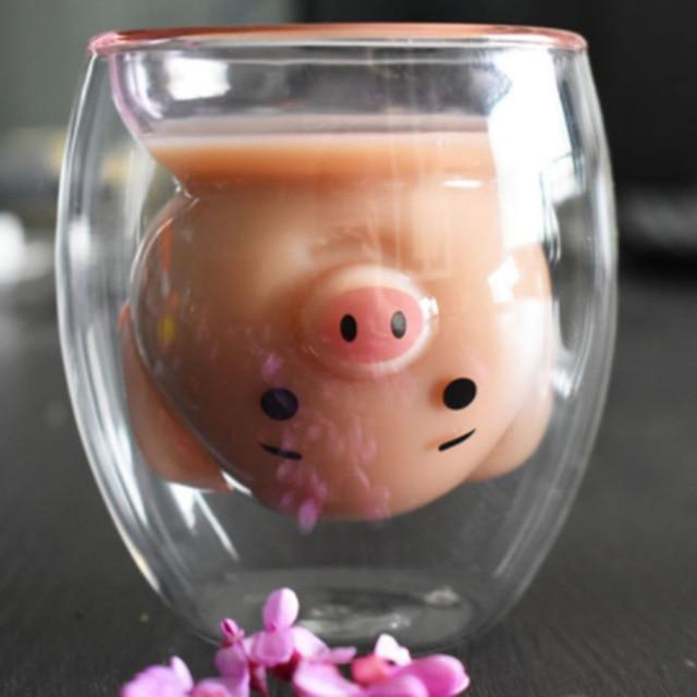 smartnliving pink pig MUG-U - Double Wall Glass Creative Mugs