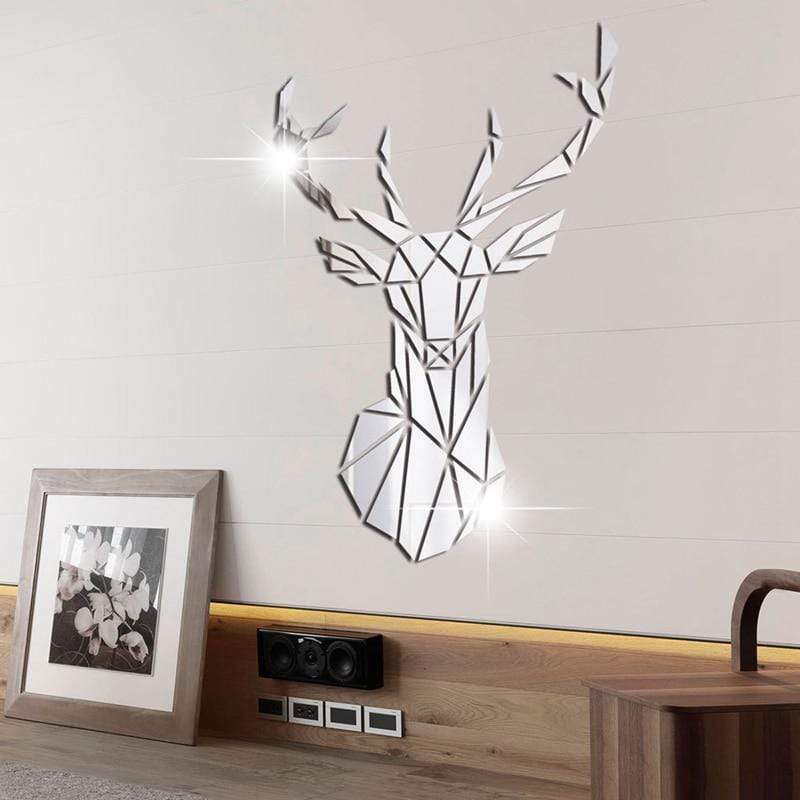 smartnliving Silver / L 72cm by 43cm Decorative Big Deer 3D Wall Mirror Acrylic Sticker