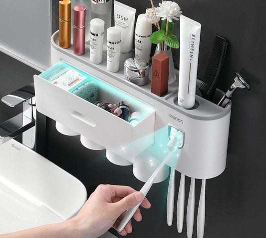 smartnliving SmartBrushOrganizer - Toothbrush Holder with Toothpaste Dispenser