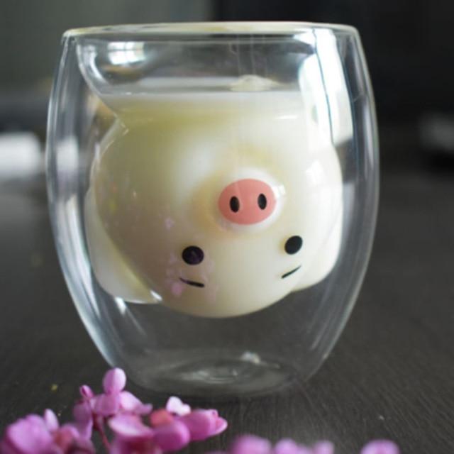smartnliving white pig MUG-U - Double Wall Glass Creative Mugs